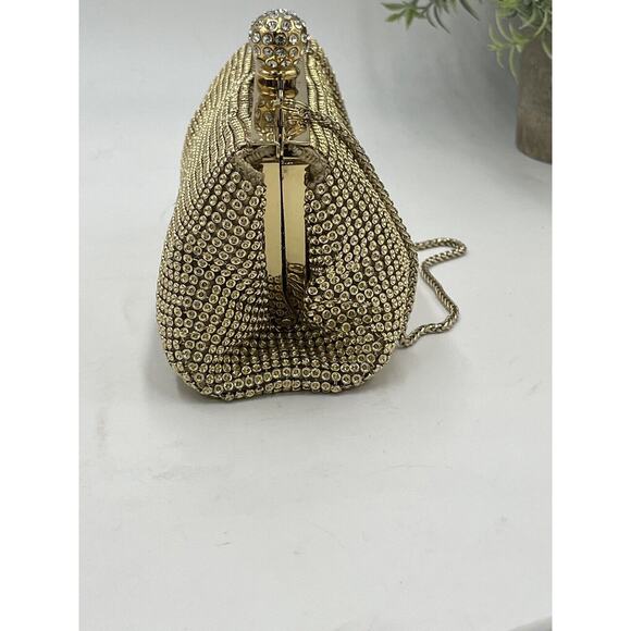 Whiting & Davis Gold Crystal Ball Metal Mesh Evening Clutch Bag Purse - Picture 4 of 16